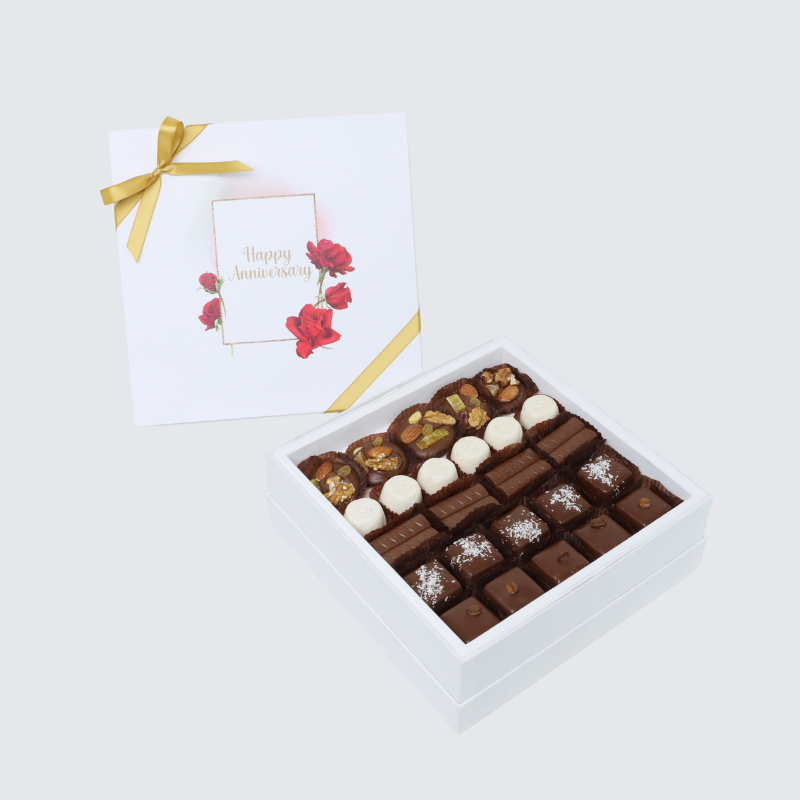 "HAPPY ANNIVERSARY" ROSES FRAME DESIGNED 25-PIECE CHOCOLATE HARD BOX