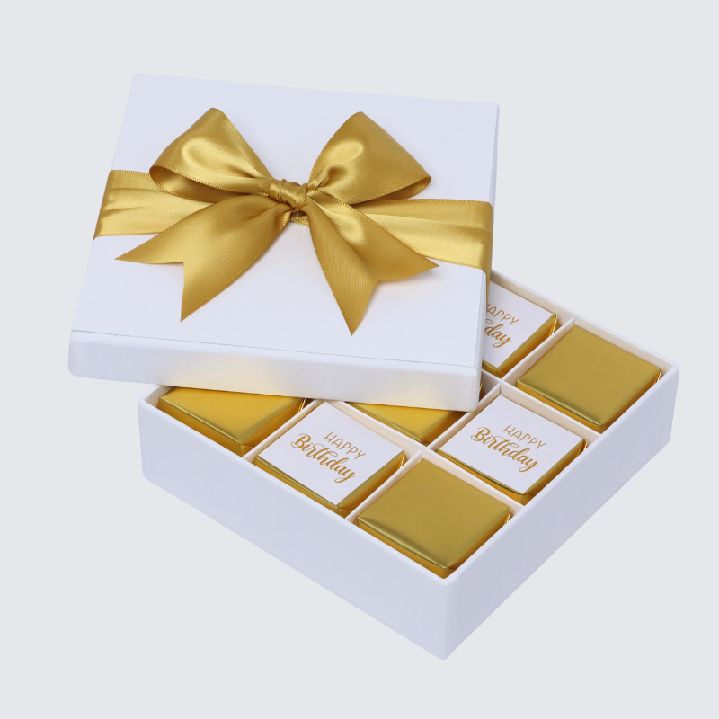 HAPPY BIRTHDAY GOLD DESIGNED 9-PIECE CHOCOLATE HARD BOX