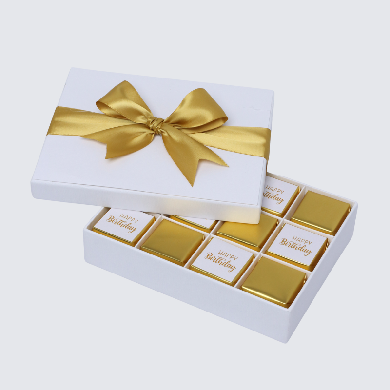 HAPPY BIRTHDAY GOLD DESIGNED 12-PIECE CHOCOLATE HARD BOX