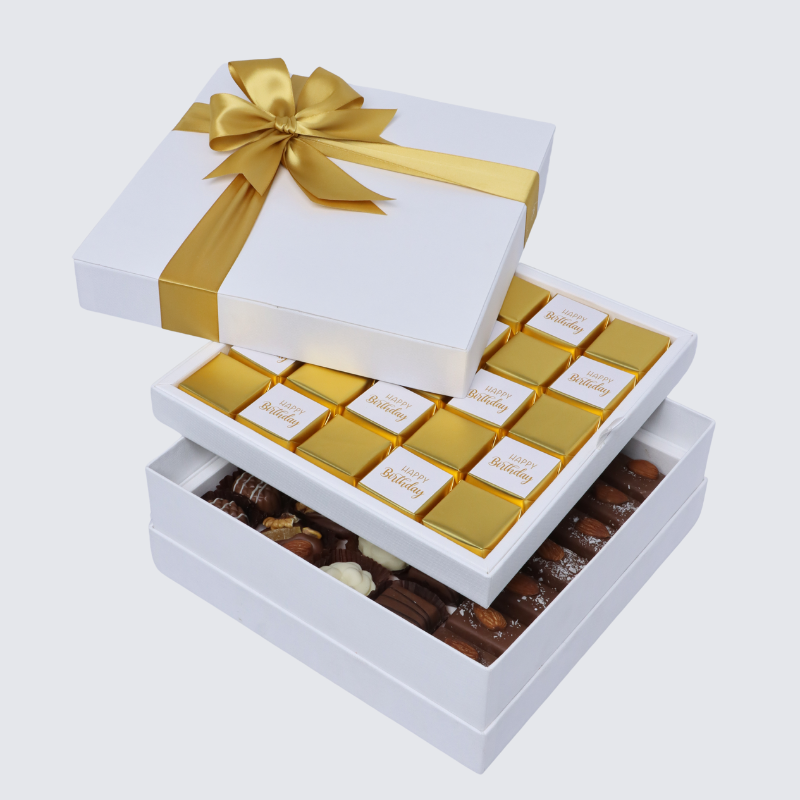 HAPPY BIRTHDAY GOLD DESIGNED 2-LAYER CHOCOLATE HARD BOX