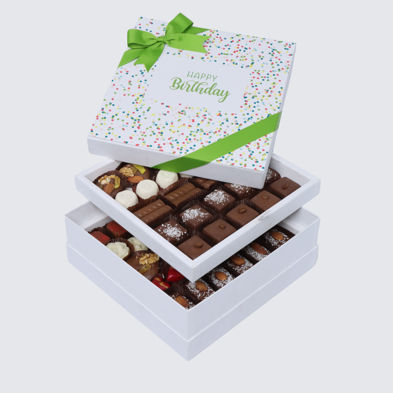 "HAPPY BIRTHDAY" GREEN DESIGNED 2-LAYER CHOCOLATE HARD BOX