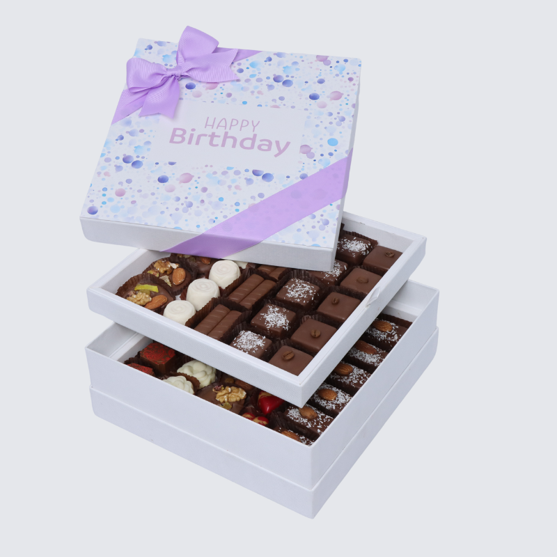 "HAPPY BIRTHDAY" BUBBLE DESIGNED 2-LAYER CHOCOLATE HARD BOX