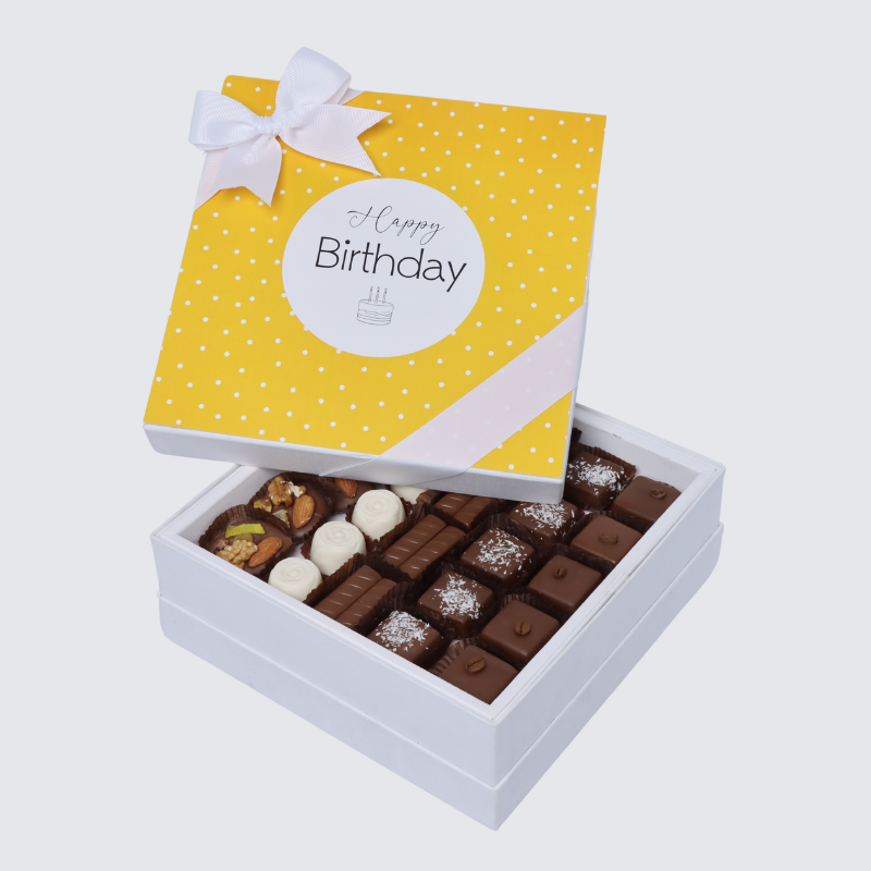 "HAPPY BIRTHDAY" YELLOW DESIGNED PREMIUM CHOCOLATE HARD BOX