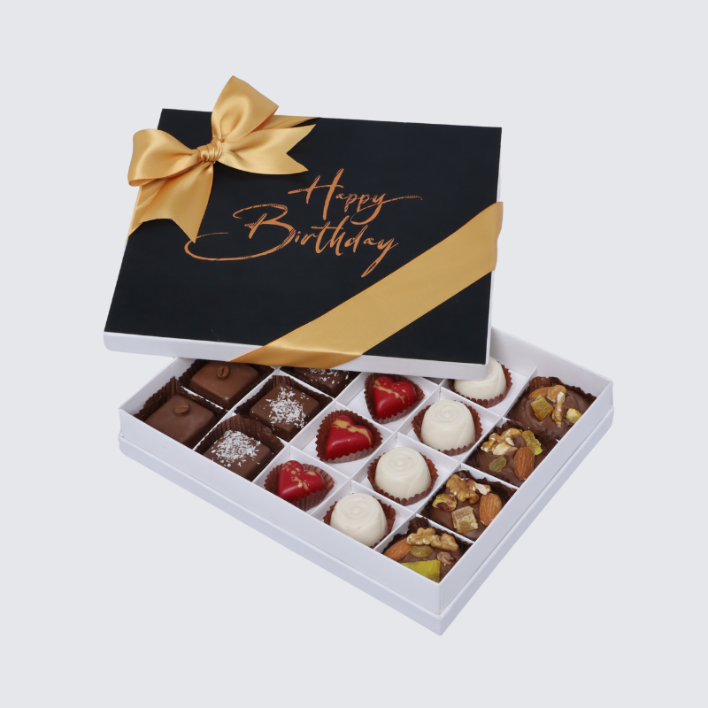 "HAPPY BIRTHDAY" BLACK DESIGNED 20-PIECE CHOCOLATE HARD BOX