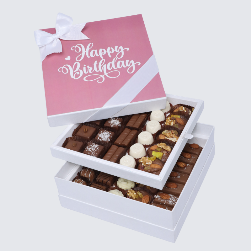 "HAPPY BIRTHDAY" PINK DESIGNED 2-LAYER CHOCOLATE HARD BOX