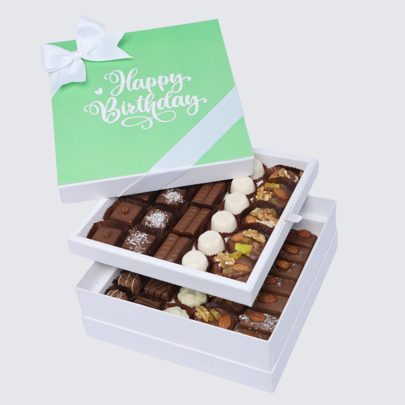 "HAPPY BIRTHDAY" GREEN MINIMALIST DESIGNED 2-LAYER CHOCOLATE HARD BOX