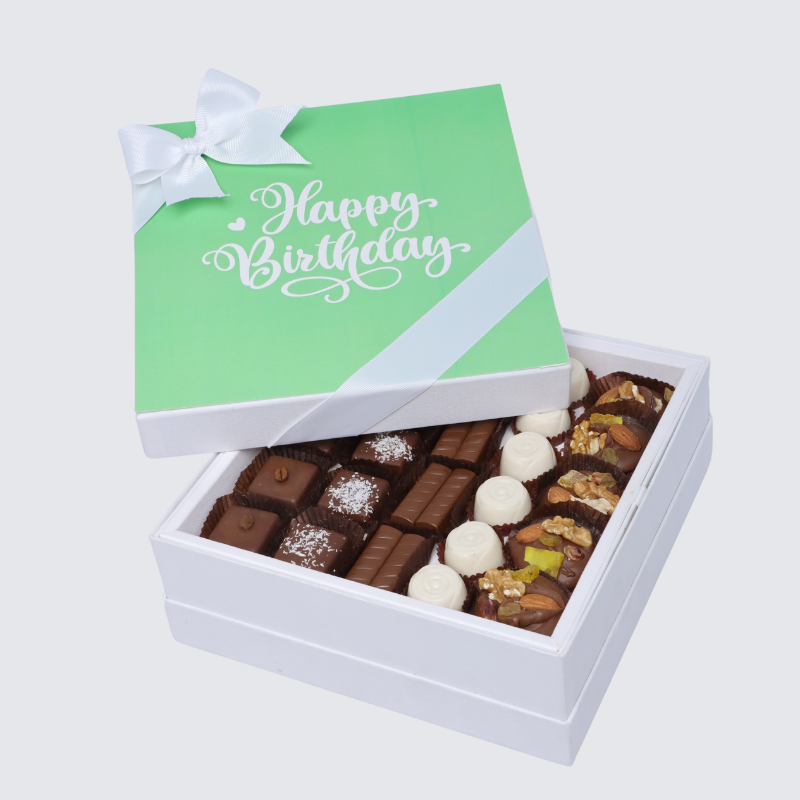 "HAPPY BIRTHDAY" GREEN MINIMALIST DESIGNED PREMIUM CHOCOLATE HARD BOX