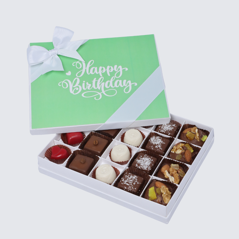 "HAPPY BIRTHDAY" GREEN MINIMALIST DESIGNED 20-PIECE CHOCOLATE HARD BOX