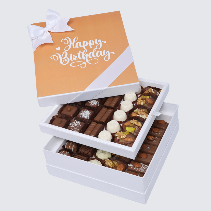 "HAPPY BIRTHDAY" ORANGE MINIMALIST DESIGNED 2-LAYER CHOCOLATE HARD BOX