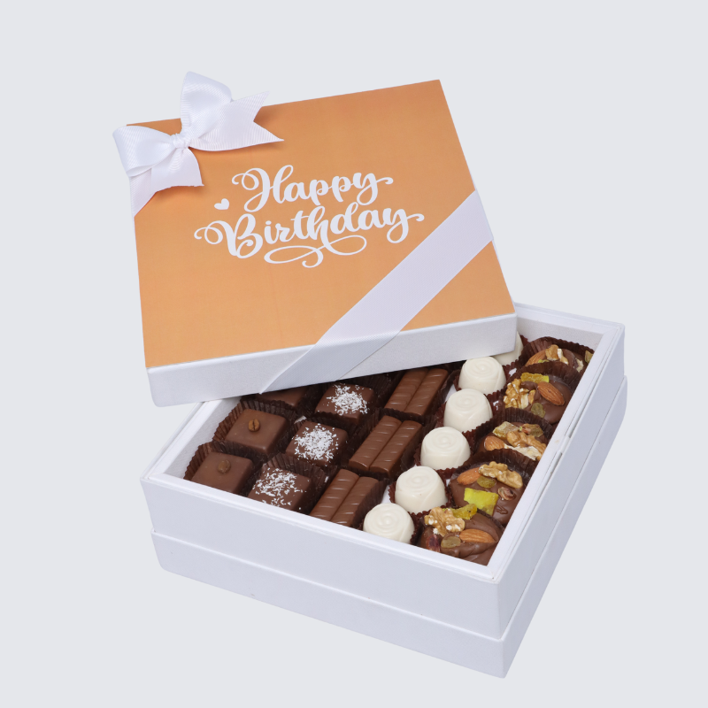 "HAPPY BIRTHDAY" ORANGE MINIMALIST DESIGNED PREMIUM CHOCOLATE HARD BOX