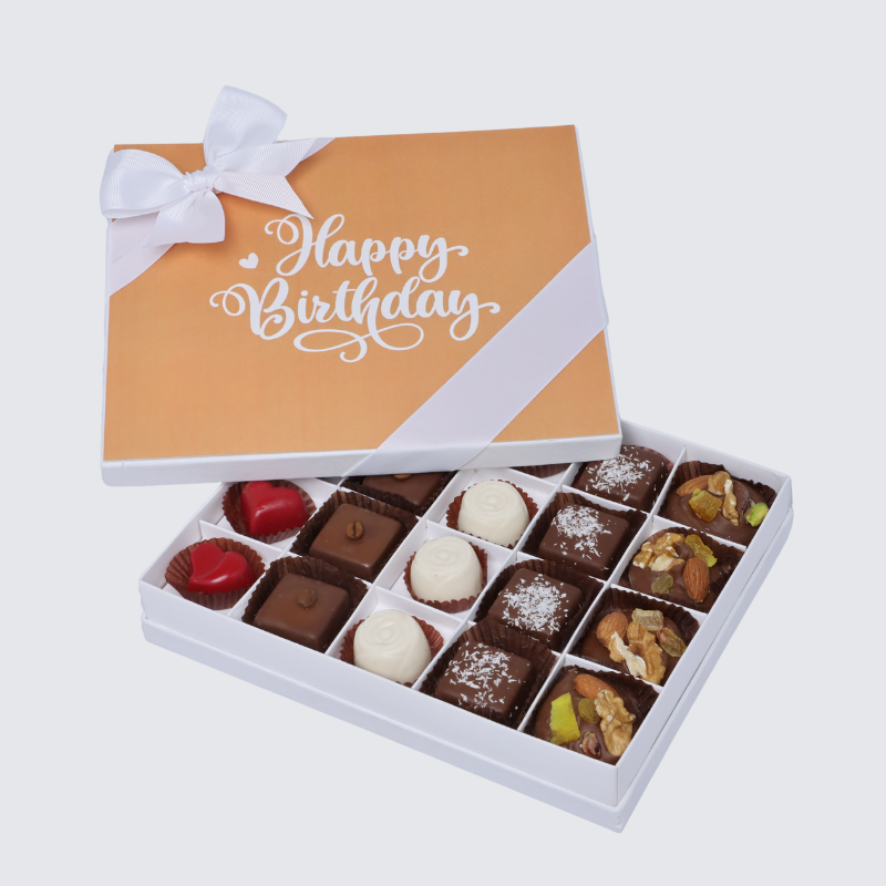 "HAPPY BIRTHDAY" ORANGE MINIMALIST DESIGNED 20-PIECE CHOCOLATE HARD BOX