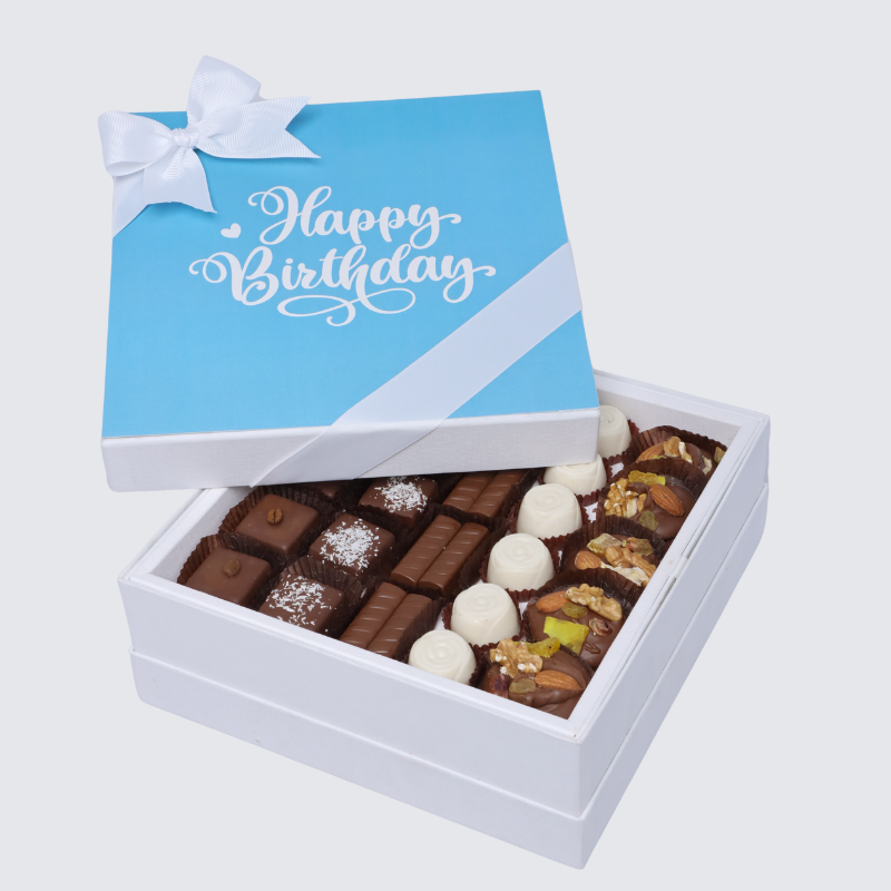 "HAPPY BIRTHDAY" BLUE DESIGNED PREMIUM CHOCOLATE HARD BOX