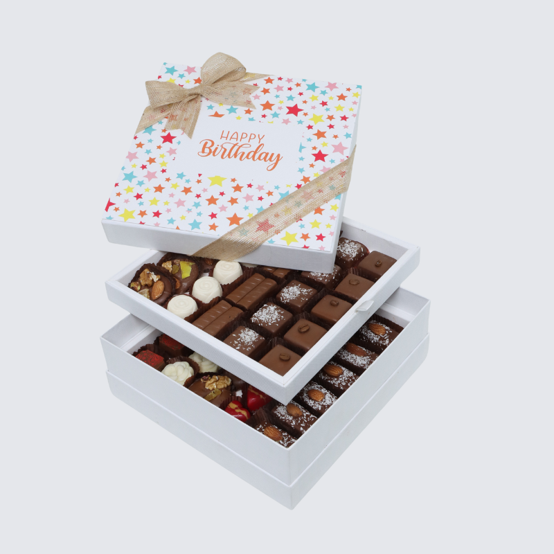 "HAPPY BIRTHDAY" STAR COLORFUL DESIGNED 2-LAYER CHOCOLATE HARD BOX