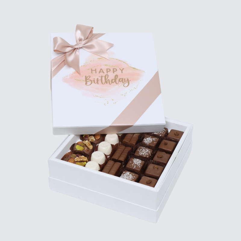 "HAPPY BIRTHDAY" STAIN TAUPE DESIGNED PREMIUM CHOCOLATE HARD BOX