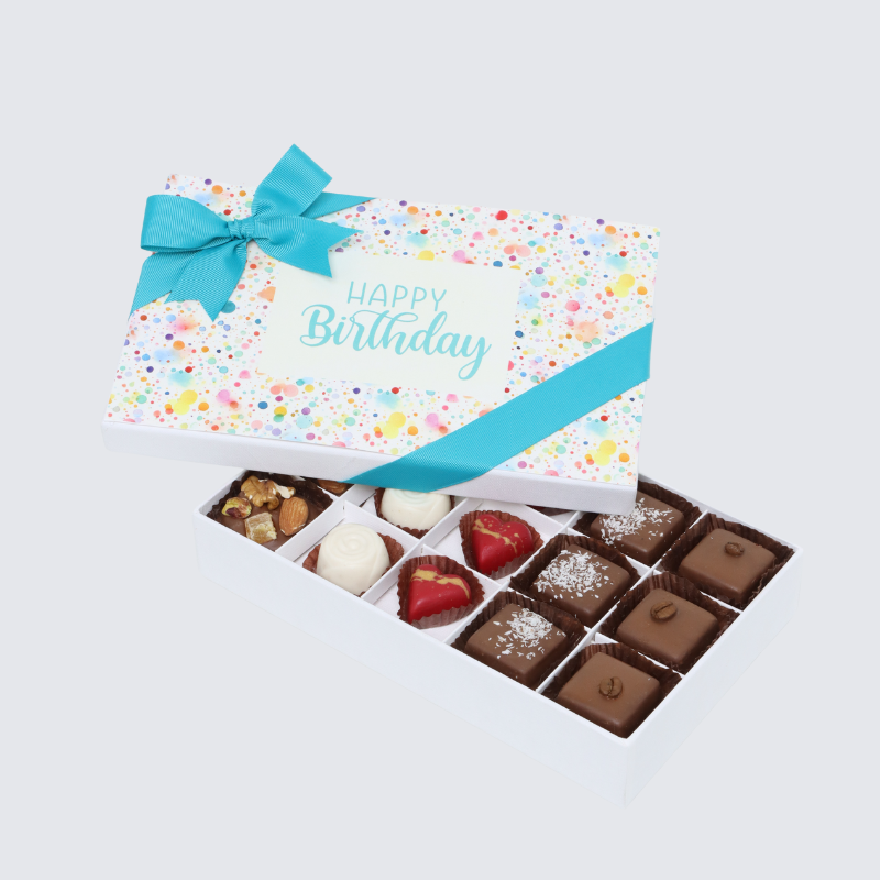 " HAPPY BIRTHDAY " PAINT SPLASH DESIGNED 15-PIECE CHOCOLATE HARD BOX