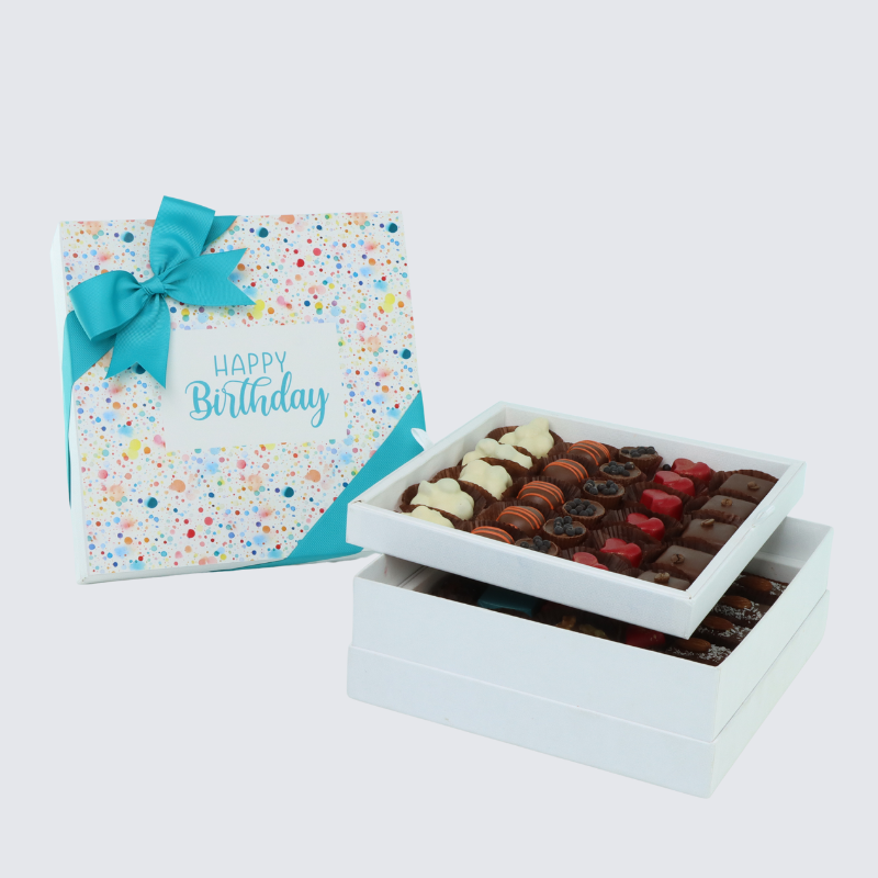 " HAPPY BIRTHDAY " PAINT SPLASH DESIGNED 2-LAYER CHOCOLATE HARD BOX
