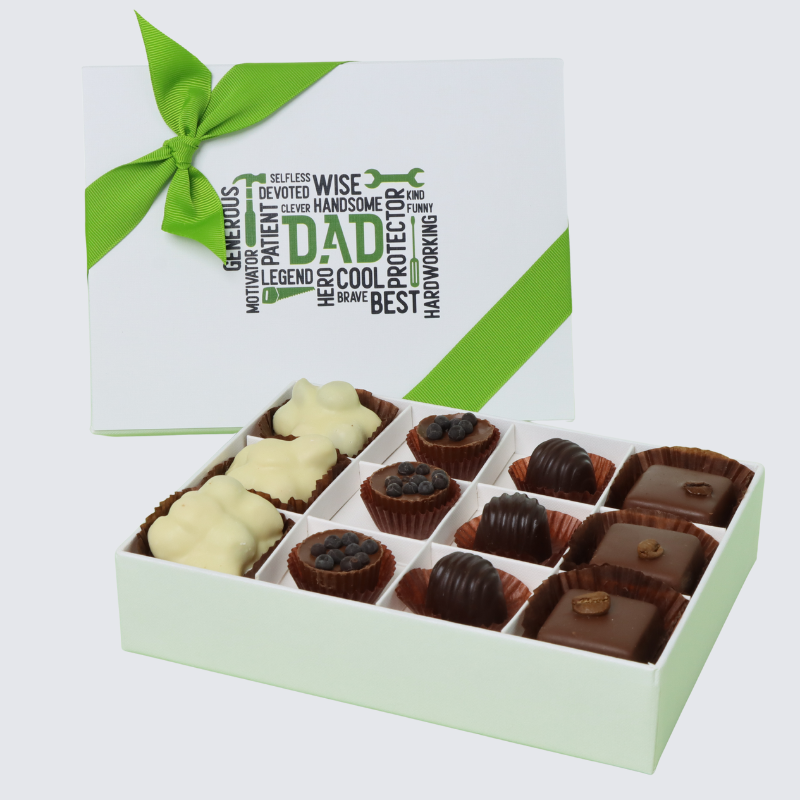 FATHER'S DAY MULTI TEXT 12-PIECE CHOCOLATE HARD BOX