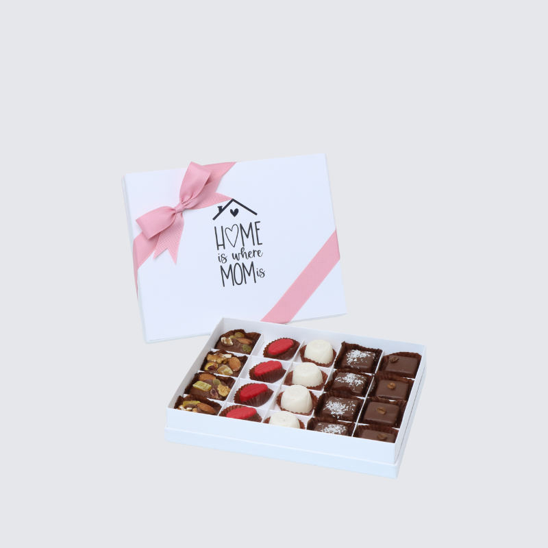 "MOTHER'S DAY" HOME IS MOM DESIGNED 20-PIECE CHOCOLATE HARD BOX