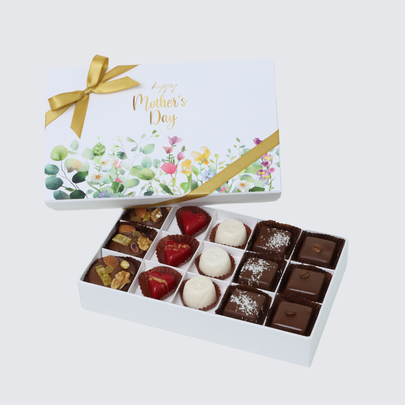 "HAPPY MOTHER'S DAY" FLOWERS DESIGNED 15-PIECE CHOCOLATE HARD BOX