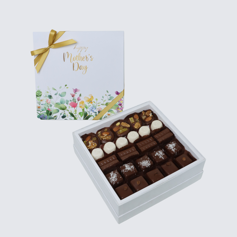 "HAPPY MOTHER'S DAY" FLOWERS DESIGNED (500 GRAMS) PREMIUM CHOCOLATE HARD BOX