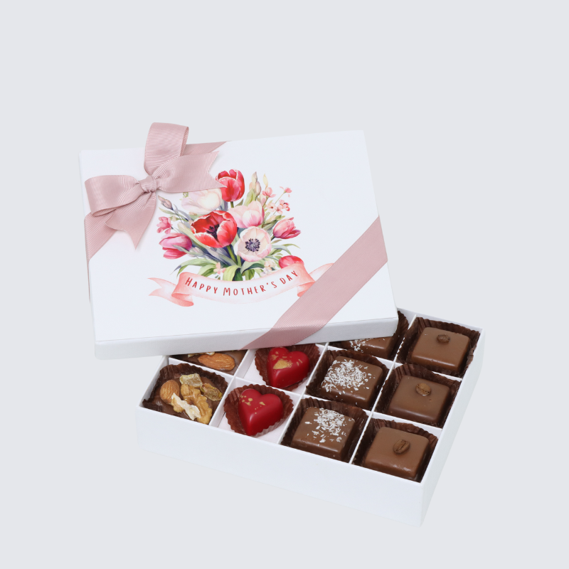 "HAPPY MOTHER'S DAY" FLORAL DESIGNED 12-PIECE CHOCOLATE HARD BOX