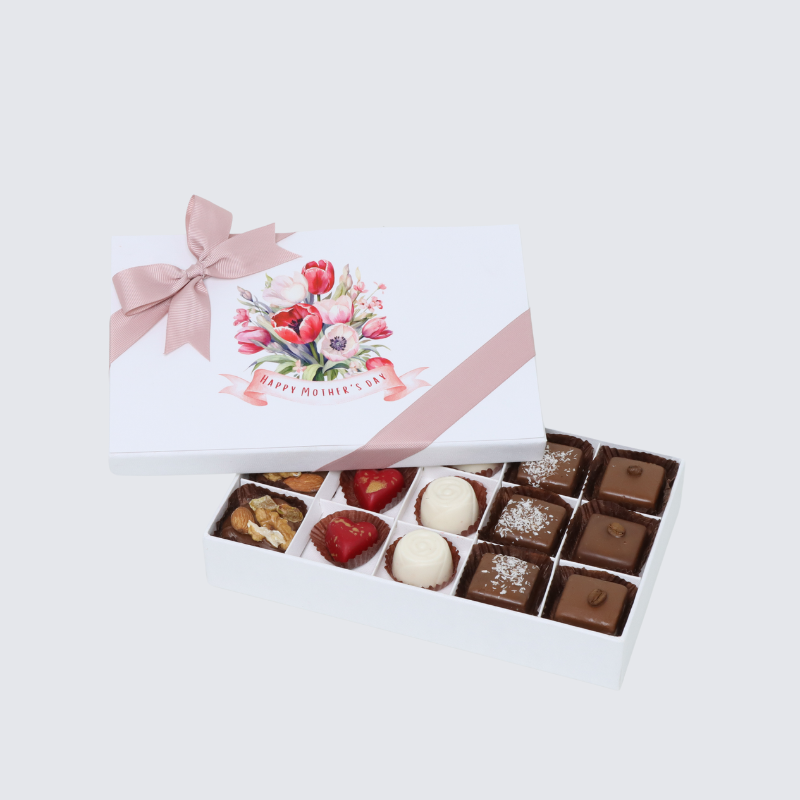"HAPPY MOTHER'S DAY" FLORAL DESIGNED 15-PIECE CHOCOLATE HARD BOX