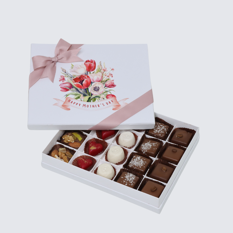"HAPPY MOTHER'S DAY" FLORAL DESIGNED 20-PIECE CHOCOLATE HARD BOX