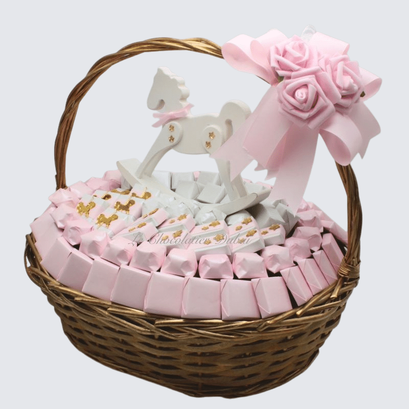 BABY GIRL CAROUSEL HORSE DECORATED CHOCOLATE BASKET