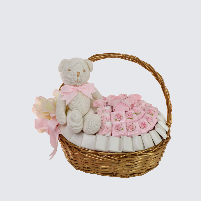 BABY GIRL CROCHET DECORATED CHOCOLATE LARGE BASKET	 	