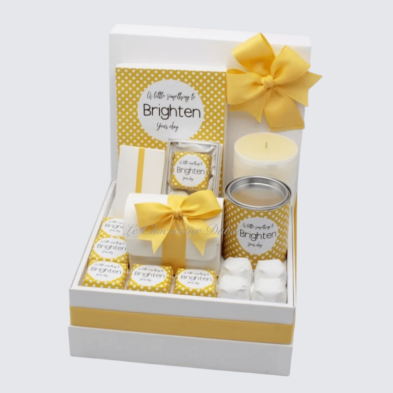 LUXURY CUSTOMIZED " BRIGHTEN YOUR DAY" CHOCOLATE & SWEETS HAMPER	 	