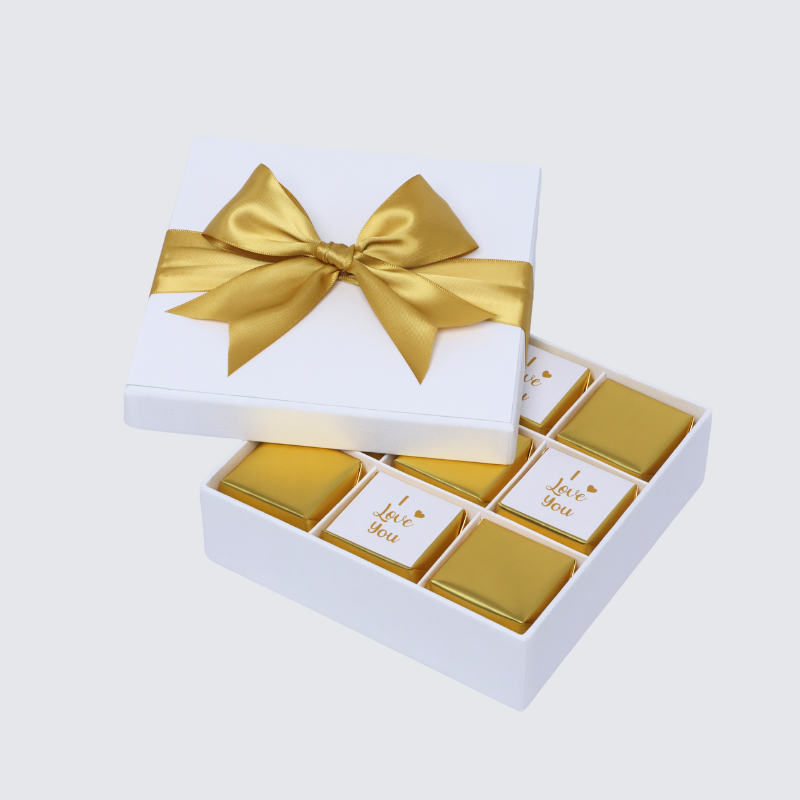 "I LOVE YOU" GOLD DESIGNED CHOCOLATE 9-PIECE CHOCOLATE HARD BOX