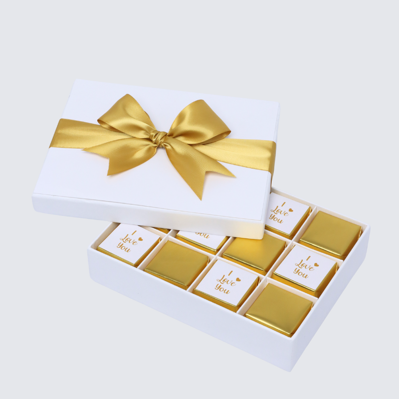 "I LOVE YOU" GOLD DESIGNED CHOCOLATE 12-PIECE CHOCOLATE HARD BOX
