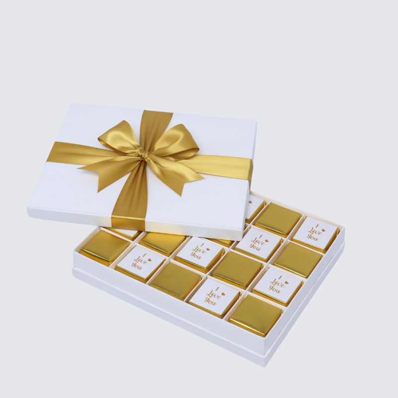 "I LOVE YOU" GOLD DESIGNED CHOCOLATE 20-PIECE CHOCOLATE HARD BOX