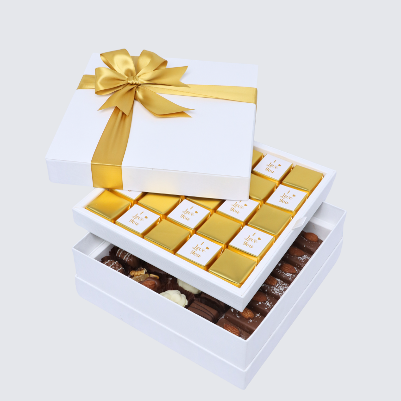 "I LOVE YOU" GOLD DESIGNED CHOCOLATE 2-LAYER CHOCOLATE HARD BOX