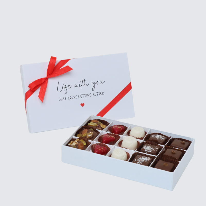 LOVE MESSAGE "LIFE WITH YOU" DESIGNED 15-PIECE CHOCOLATE HARD BOX