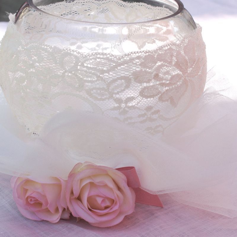 GLASS LACE FLOWERS CANDLE BRIDAL WEDDING CENTERPIECE / GIVEAWAY