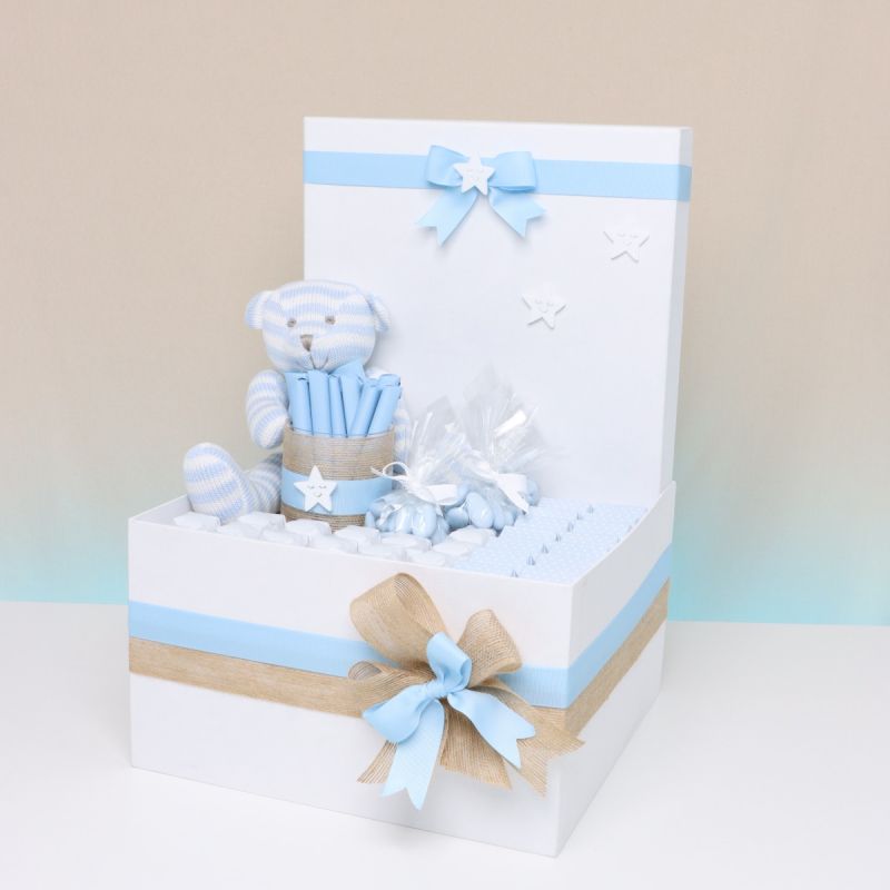 BABY BOY TEDDY DECORATED CHOCOLATE EXTRA LARGE HAMPER	 	