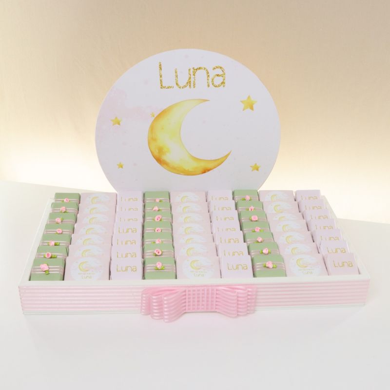 BABY GIRL PERSONALIZED STARS MOON DESIGNED CHOCOLATE LEATHER TRAY