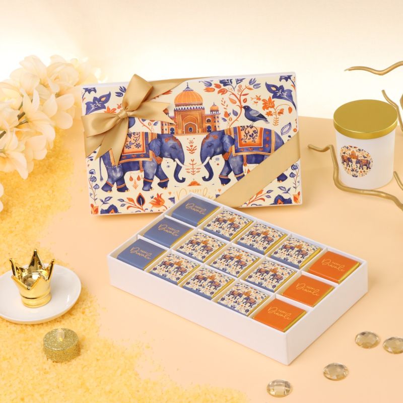 HAPPY DIWALI ELEPHANT FESTIVE DESIGNED 15-PIECE CHOCOLATE HARD BOX