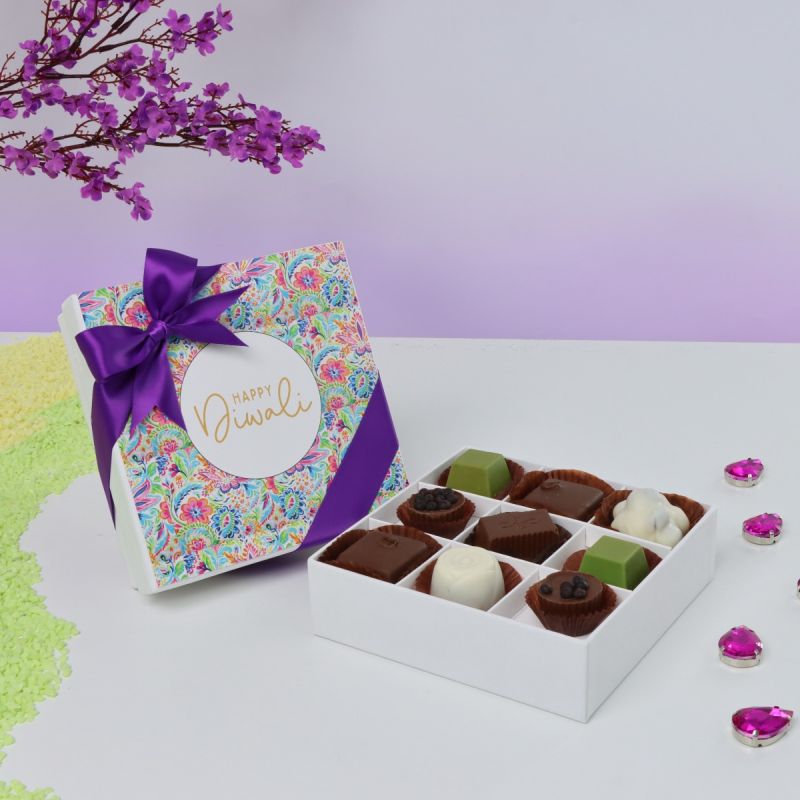 HAPPY DIWALI FLORAL PATTERN DESIGNED 9-PIECE CHOCOLATE HARD BOX