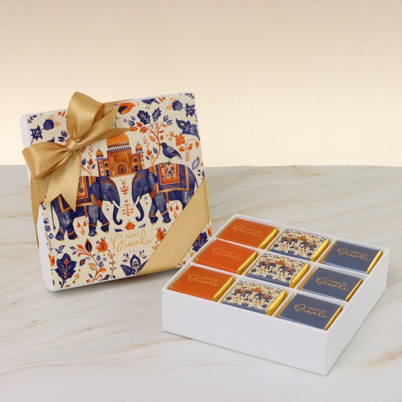 HAPPY DIWALI ELEPHANT FESTIVE DESIGNED 9-PIECE CHOCOLATE HARD BOX