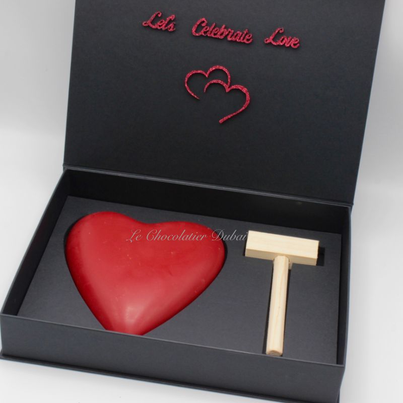 VALENTINE'S DAY CHOCOLATE LUXURY BOX WITH HEART SHAPED CHOCOLATE AND HAMMER