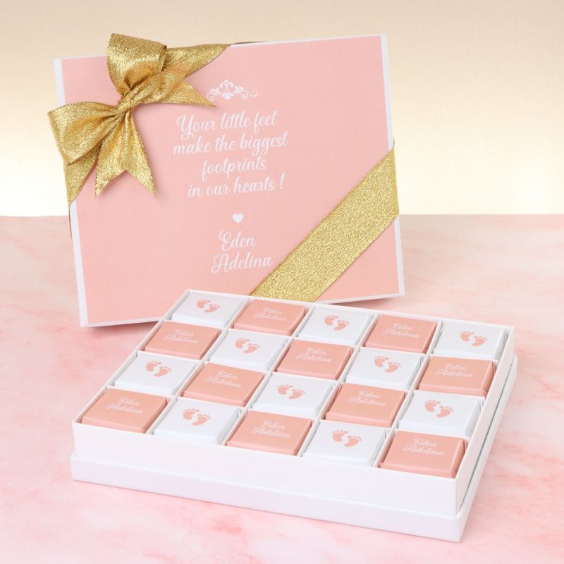 BABY GIRL PERSONALIZED BABY FEET DESIGNED CHOCOLATE HARD BOX