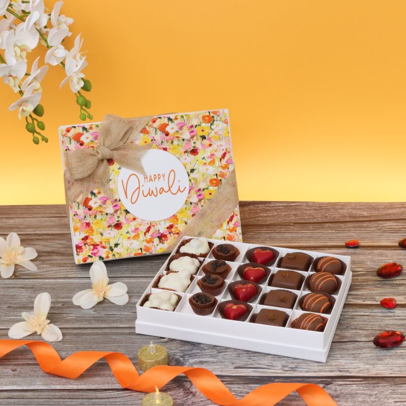 HAPPY DIWALI FLORAL DESIGNED 20-PIECE CHOCOLATE HARD BOX