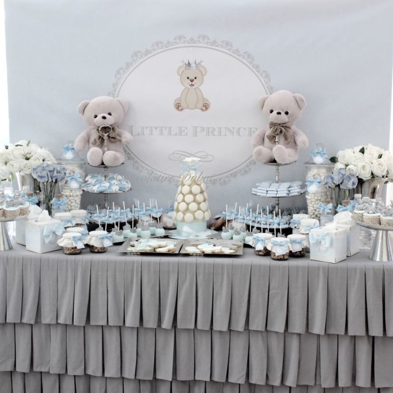 LUXURY BABY BOY DECORATED CHOCOLATE & COOKIES DESSERT TABLE	 	 	