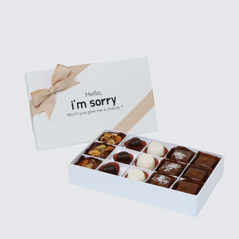 "HELLO, I'M SORRY" DESIGNED 15-PIECE CHOCOLATE HARD BOX