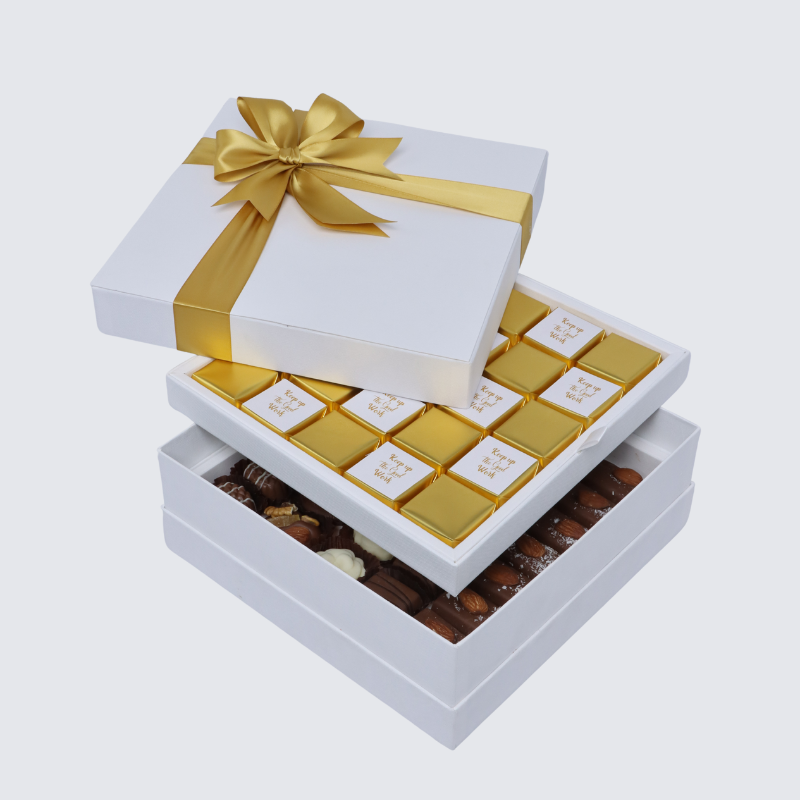 "KEEP UP THE GOOD WORK" GOLD DESIGNED 2-LAYER CHOCOLATE HARD BOX