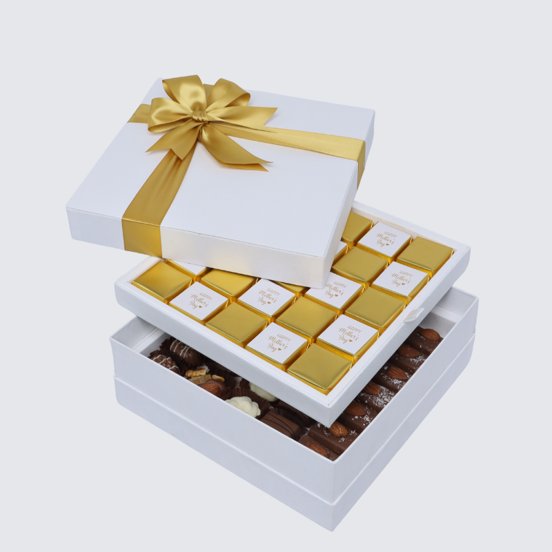 "HAPPY MOTHER'S DAY" GOLD DESIGNED 2-LAYER CHOCOLATE HARD BOX