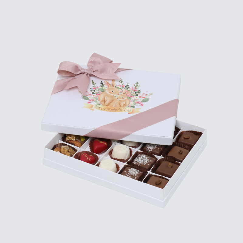 "HAPPY MOTHER'S DAY" RABBIT DESIGNED 20-PIECE CHOCOLATE HARD BOX