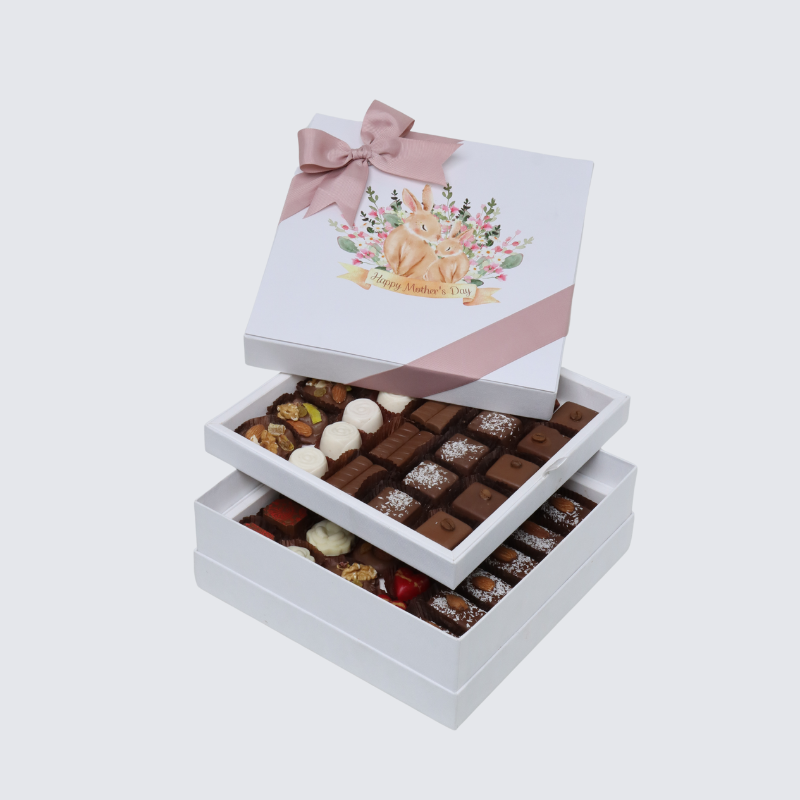 "HAPPY MOTHER'S DAY" RABBIT DESIGNED 2-LAYER CHOCOLATE HARD BOX